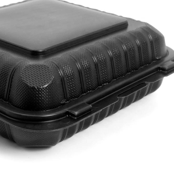 8x8 Inch Clamshell Disposable Food Container With 3 Compartment Black