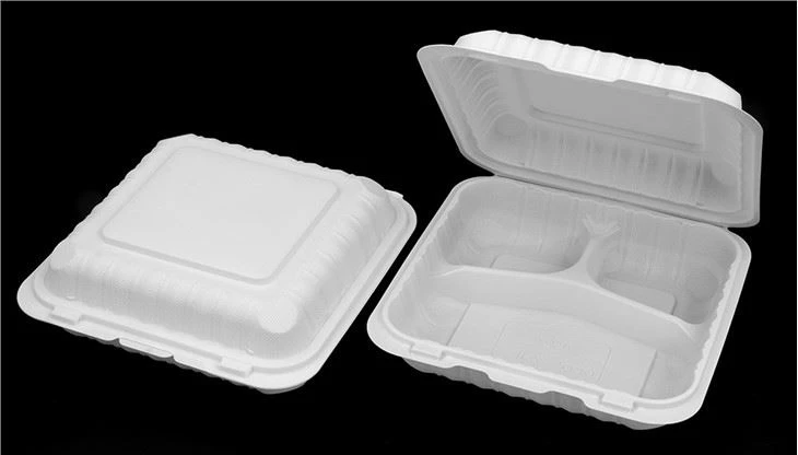 Biodegradable 3 Compartment Take Out Food Container Disposable Plastic Storage Boxes Folding Lid