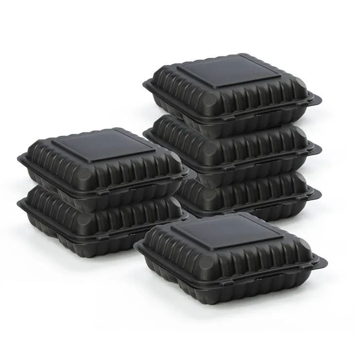 Црна пластична компостабилна преклопна посуда за храну за ношење Пилетина на жару Кутија за понети са отворима